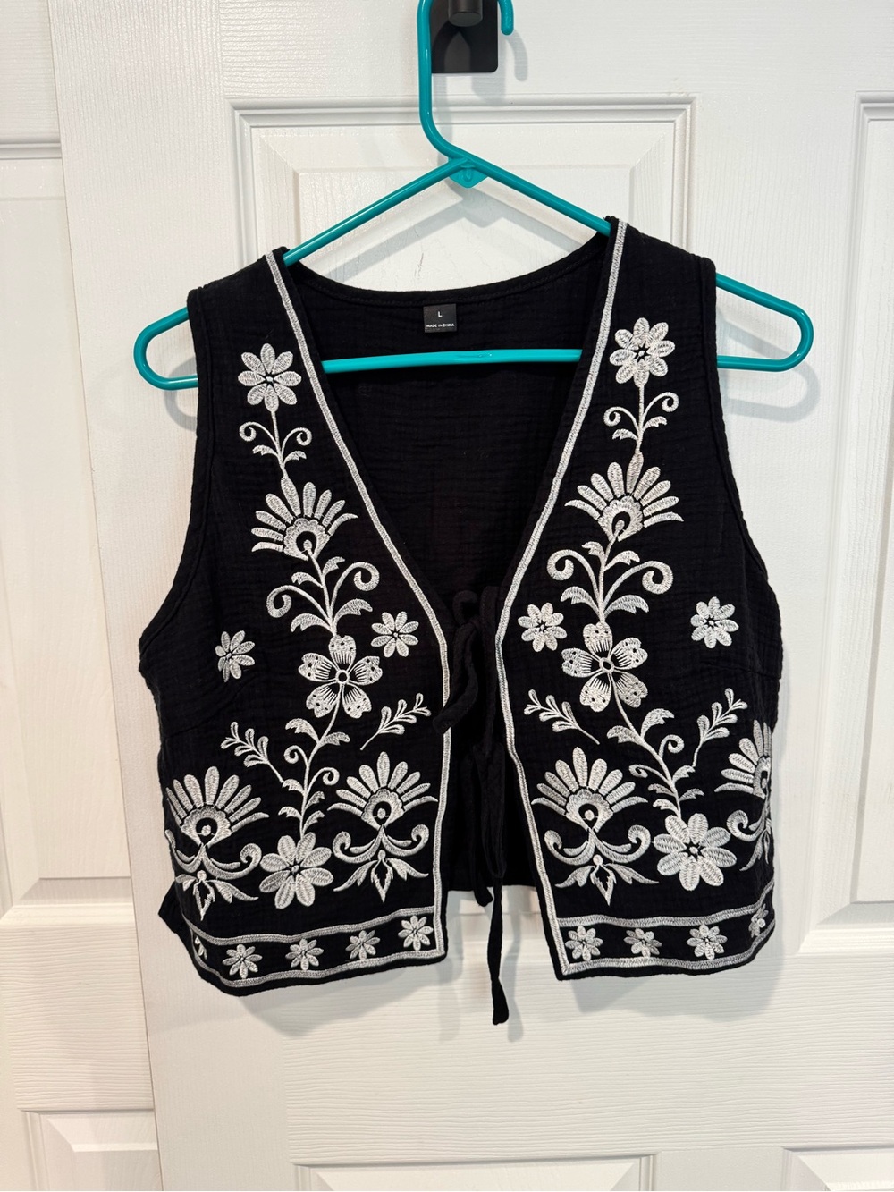 Black Embroidered Tie-Front Vest and skirt set